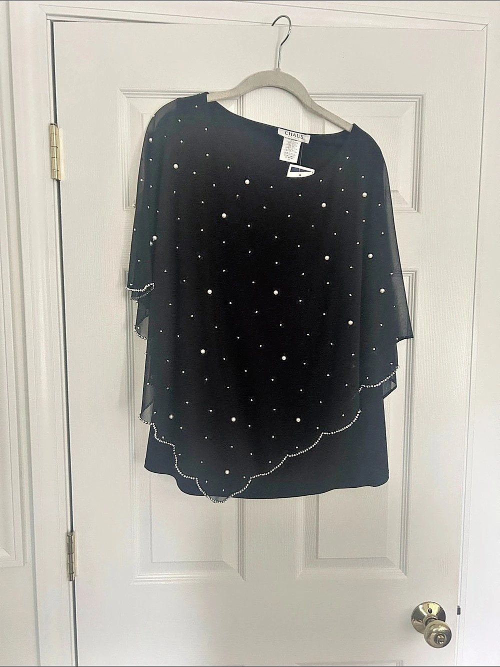 Chaus Imitation Pearl Bead & Rhinestone Embellished Overlay Top & Rhinestone
